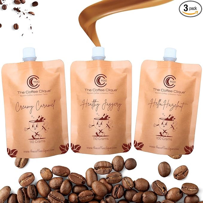 Healthy Jaggery (110g) + Creamy Caramel (110g) + Hello Hazelnut (100g) Spout | Pack of 3 | 320 Grams Healthy Jaggery (110g) + Creamy Caramel (110g) + Hello Hazelnut (100g) Spout | Pack of 3 | 320 Grams